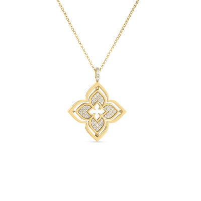 Roberto Coin 18k Yellow Gold Venetian Princess Pirouette Pave Diamond & Mother of Pearl Flower Necklace