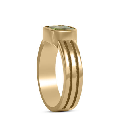Triple Shank Cushion Cut Peridot Ring, 14K Yellow Gold