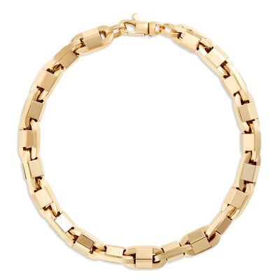 Toscano 8.5-Inch Squared Barrel Link Bracelet, 14K Yellow Gold