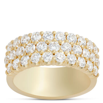 Three Row Diamond Ring, 18K Yellow Gold