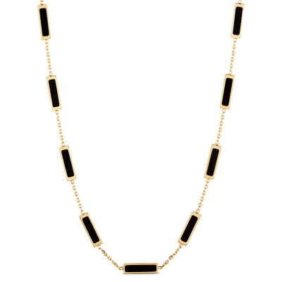 Toscano 18-Inch Onyx Station Necklace, 14K Yellow Gold