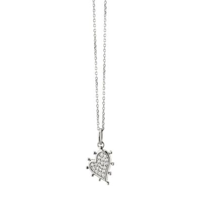 Monica Rich Kosann Petite Pave White Sapphire Heart Necklace, Sterling Silver