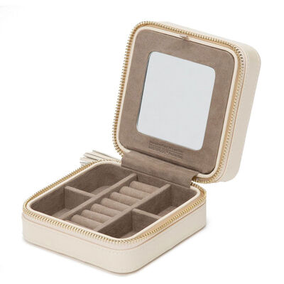 WOLF Caroline Beige Leather Zip Travel Case