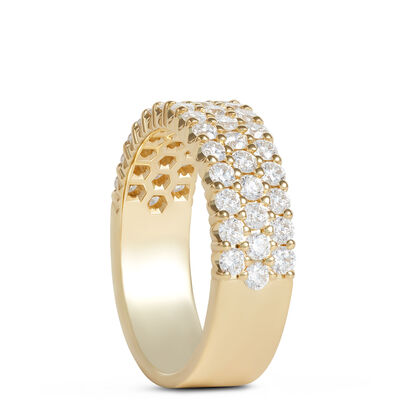 Three Row Diamond Ring, 18K Yellow Gold