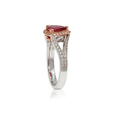 Rose Gold Trillion Pink Spinel & Diamond Two-Tone Ring 14K