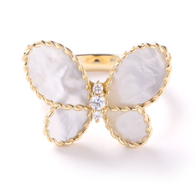 Roberto Coin Butterfly Ring with Mother of Pearl Wings and Diamond Body, 14K Yellow Gold